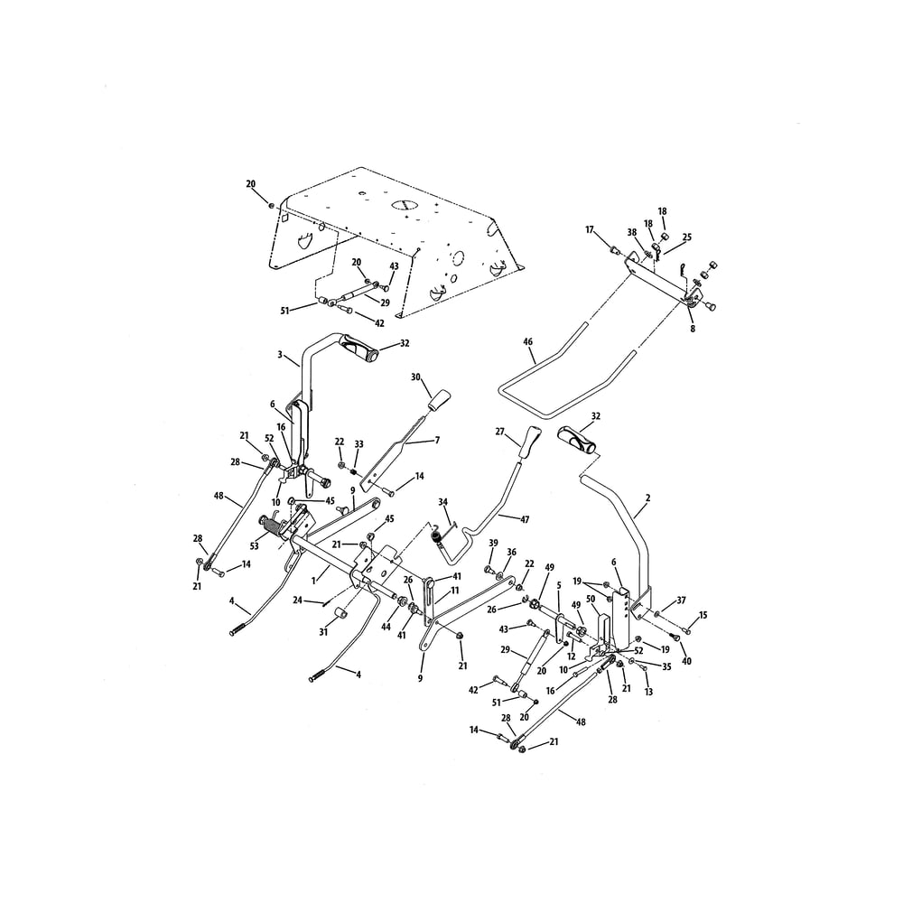 Deck Lift & Controls Diagram and Parts List for  Cub Cadet Lawn Tractor